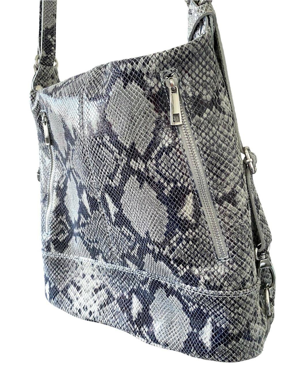 Bevini Modena B290 Italian Caw Leather Python Print Convertible Shoulder Bag - Picture 4 of 16